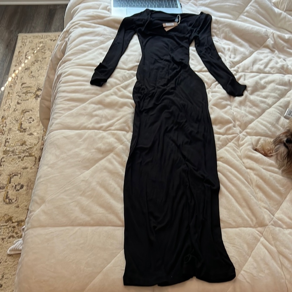 THE skims dress - long sleeve black ribbed super soft